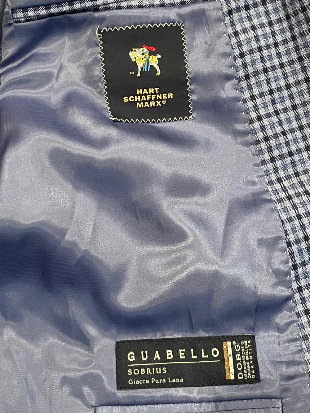 Hart Schaffner Marx Guabello Sobrius Wool Blazer Sport Coat Blue Check Men 48R